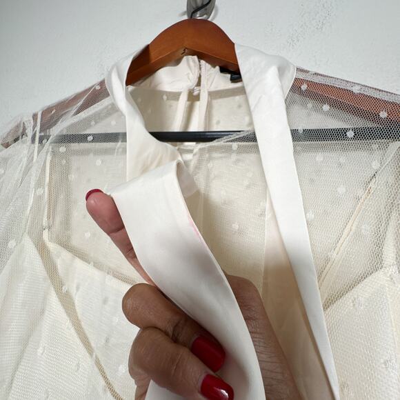 Express Ivory Sheer Swiss Dot Mesh Bow Tie Blouse Long Sleeve Top XL - Picture 3 of 9